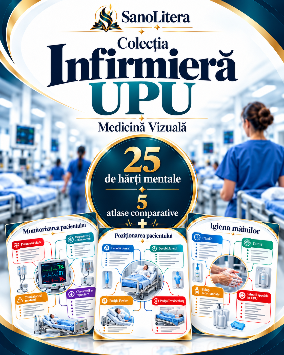 Infirmieră UPU – Medicină Vizuală | 25 de hărți mentale + 5 atlase comparativeInfirmieră UPU – Carduri Medicină Vizuală